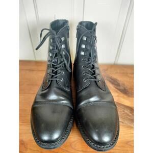 Zara Man Black Leather Lace-Up Boots - Side Zip Cap Toe - Mens EU 42 US 9